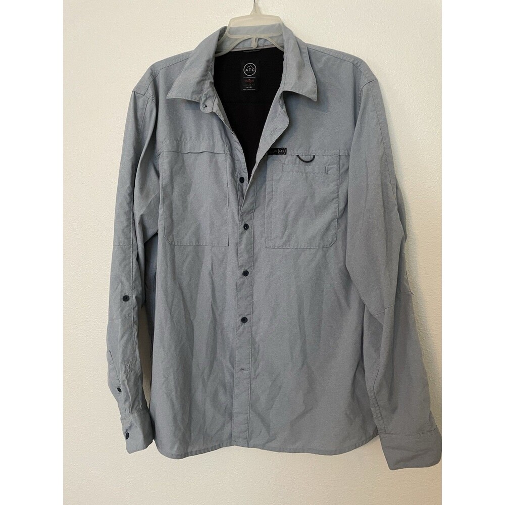 Wrangler ATG All Terrain Gear Mens Large Blue Gray Utility Hiking Shirt